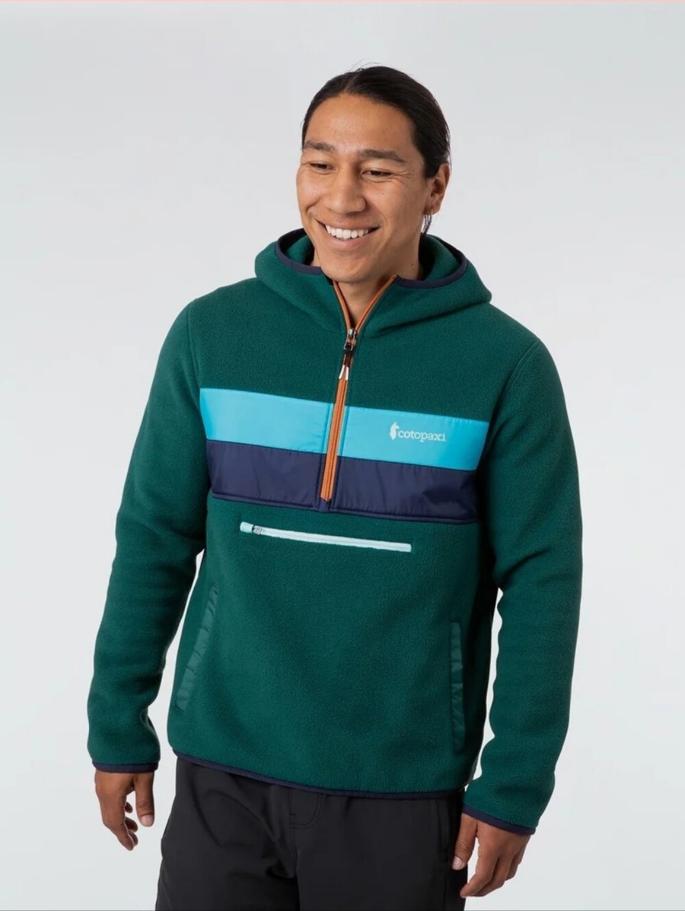 Cotopaxi Teca Half Zip Fleece Hoodie Jacket Mens Size Small Blue Green Hooded